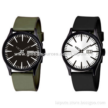 Fashionable Men's Watches, Made of Stainless Steel Case and Silicone Band